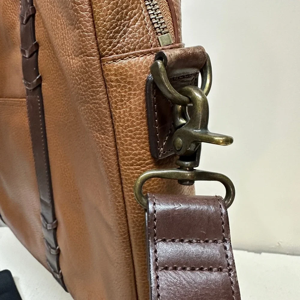 Johnston & Murphy Mens Brown Leather Briefcase Laptop Messenger‎ Bag Two Tone